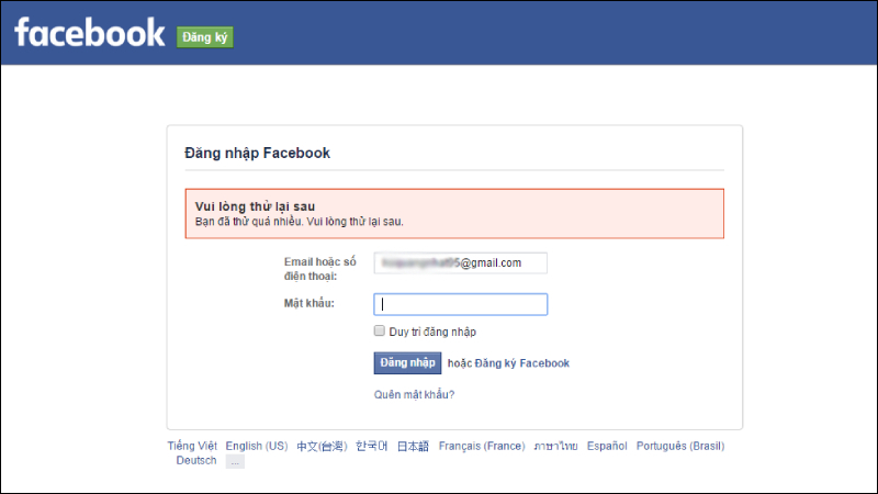 Không thể đăng nhập vào Facebook của mình bằng mật khẩu
